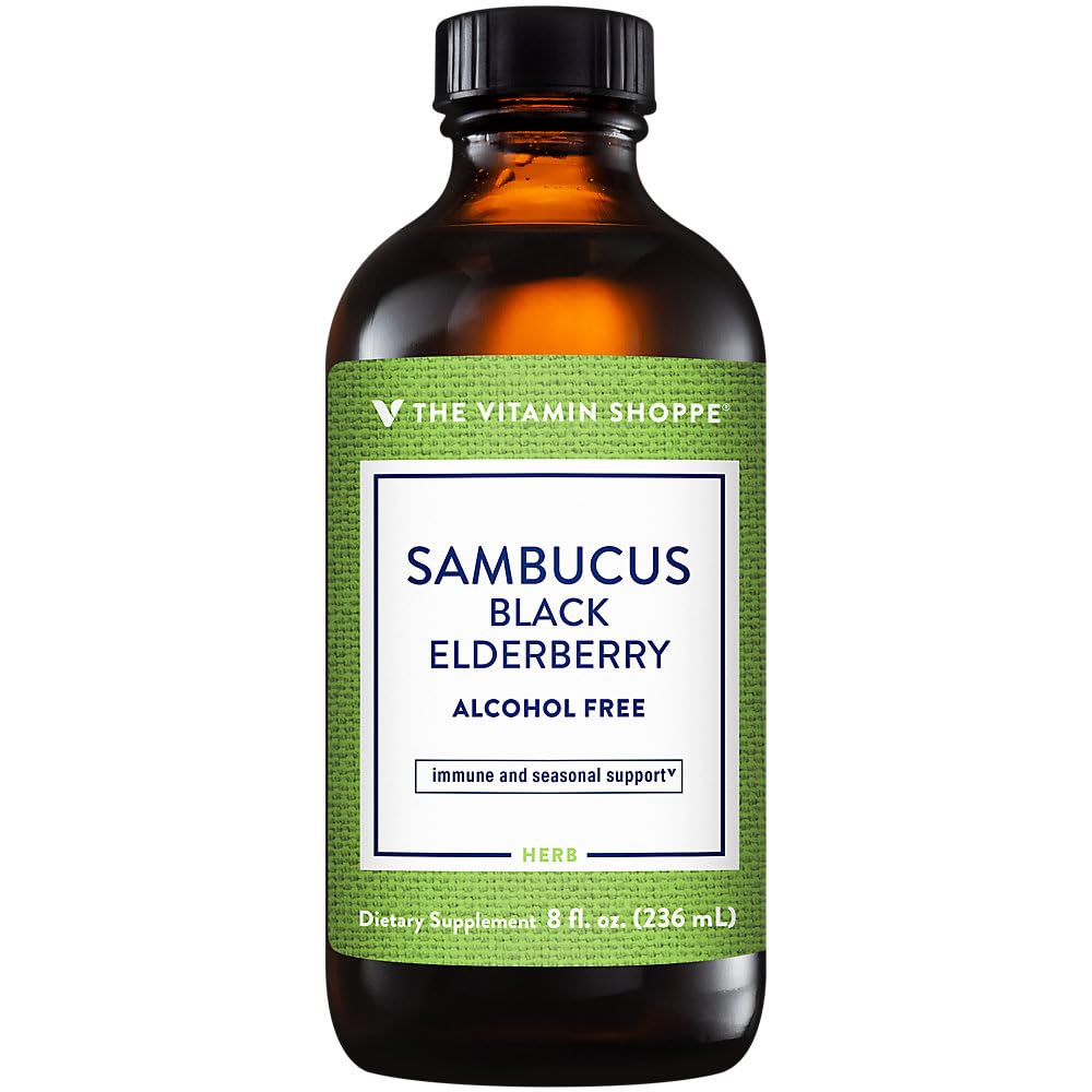 The Vitamin Shoppe Sambucus Black Elderberry Extract Liquid - Immune & Seasonal Support | Concentrated Formula | 8 oz | Great Taste 8 Fl Oz (Pack of 1)