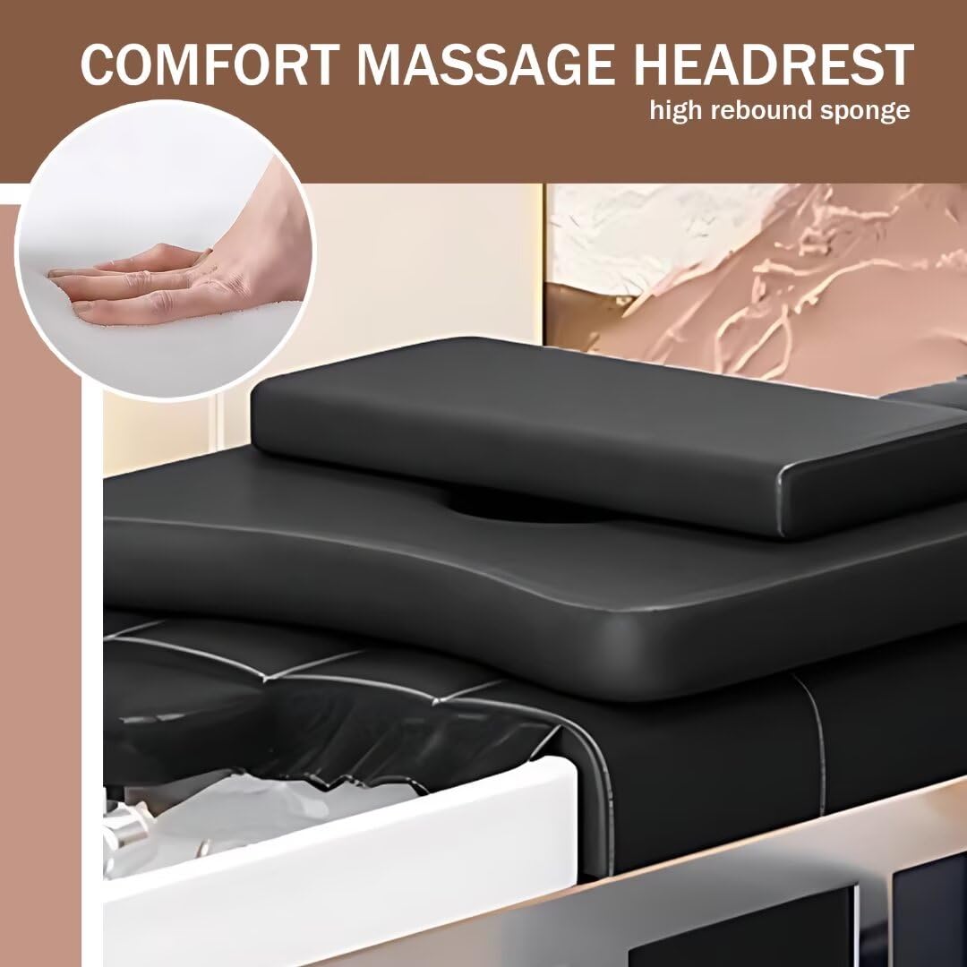 Professionelle Salon-Spa-Massageliege, luxuriöses schwarz-gestreiftes Design, Kopf-Spa-Ausstattung, Gesichtsliege mit viel Stauraum und Wasserkreislauf