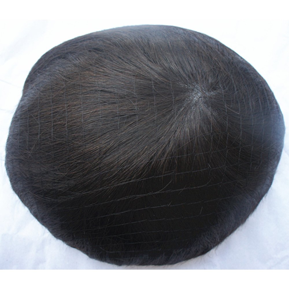 NLW Peluca Hombre, Sistema de Reemplazo de Cabello Humano Natural de Densidad Media, Peluca de Encaje Francés Transpirable Base de 8 * 10 Pulgadas (1B negro natural)