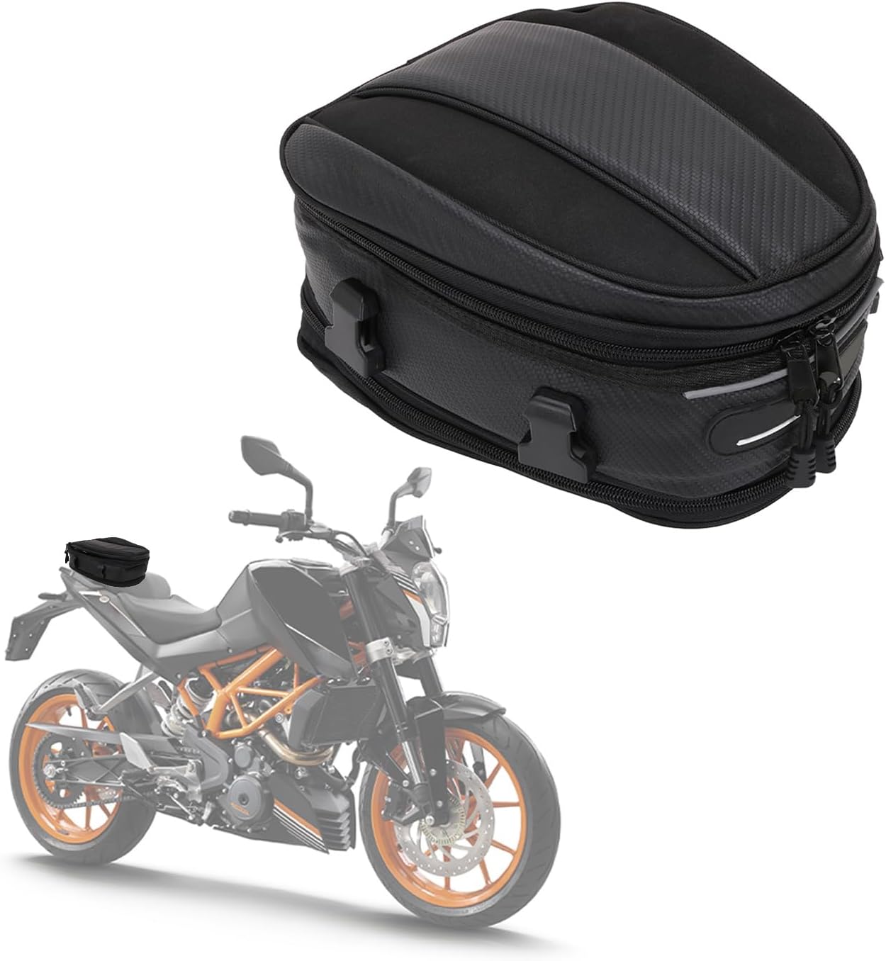 JFG RACING Motorcycle Bag, Motorcycle Tail Bag, Waterproof Motorbike Seat Bag with PU Leather, Mini Saddle Bag Luggage Backpack & Rear Storage Bag for Sportbike Street Bike Scooter