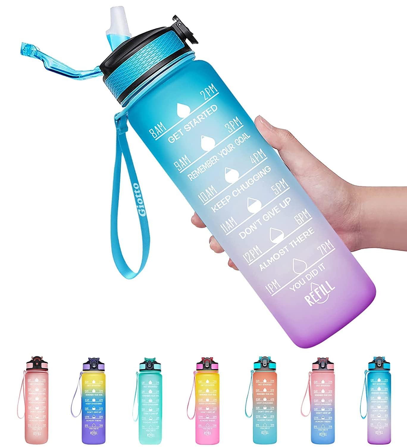 Tech 7 Sipper Water Bottle with Motivational Time Marker 1 Litre Water Bottle For Office Gym Outdoor Sports Leakproof Durable BPA Free Non-Toxic
