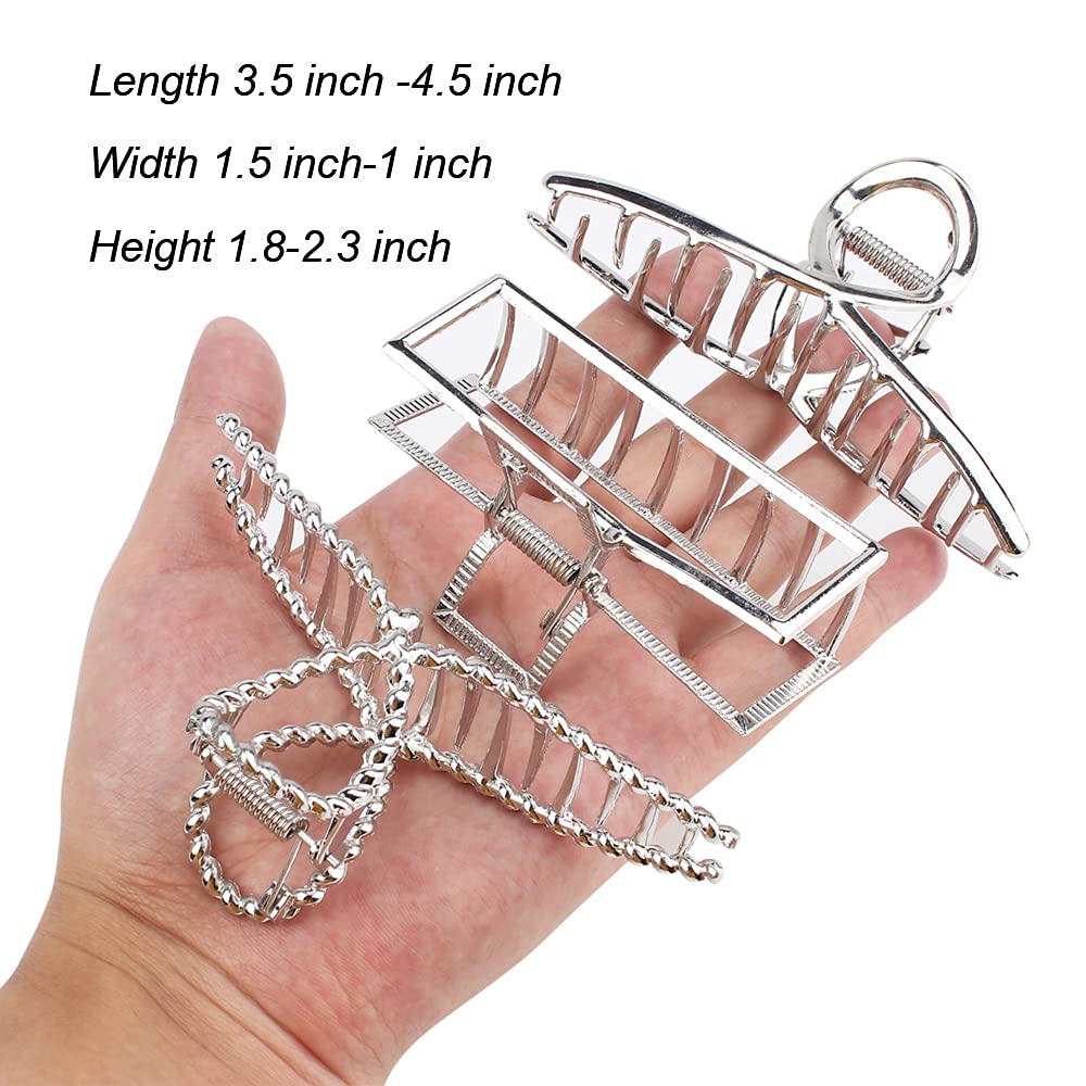 Pinzas de metal grandes para el pelo con dientes – Pinzas de agarre de mandíbula grande para cabello grueso, pinzas plateadas antideslizantes para mujer