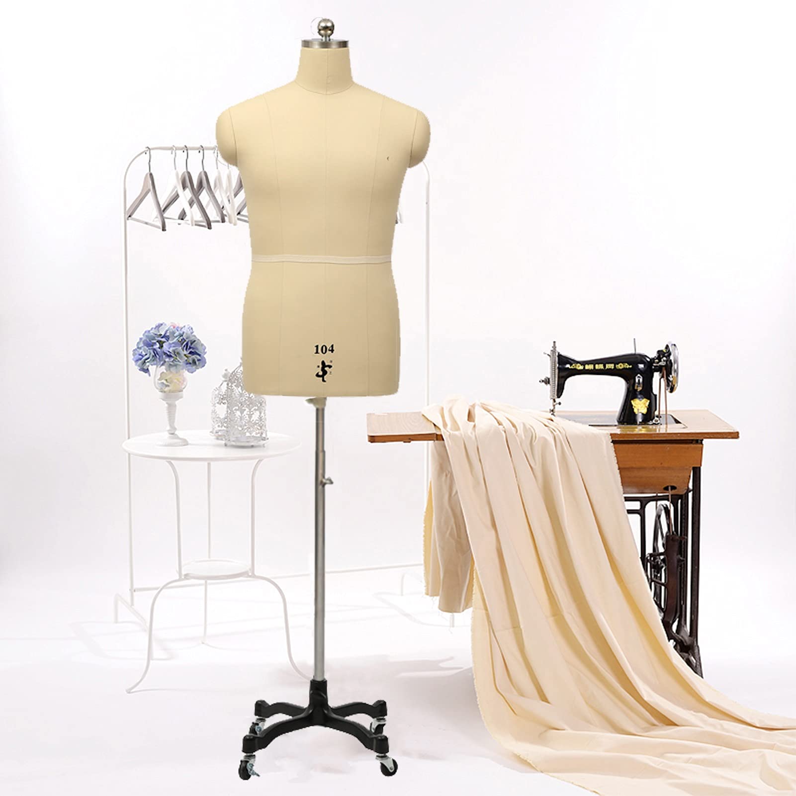 Mannequin de Couture pour Homme en polystyrène épinglable, Demi-Corps réglable, Mannequin de Couture avec roulettes, Facile à Utiliser (Taille : L-modèle 96)