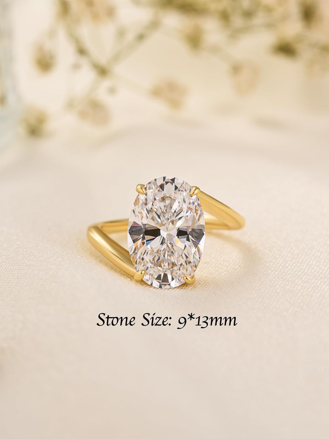 5.0CT Oval Cut Wavy Engagement Ring for Women, S925 Silver 5A Cubic Zirconia Solitaire Promise Ring, Elegant Anniversary Jewelry