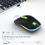 LED Wireless Mouse, Slim Rechargeable Silent Computer Mouse for Laptop, 2.4G Portable USB Optical Computer Cordless Mice with USB Receiver and Type C Adapter for Tablet Black