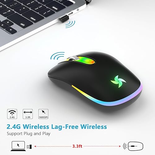Miniatura 3 de HZD Wireless Mouse, Rechargeable Mouse 2.4G Portable Optical Office Mouse with USB Receiver, Slim Silent LED Mouse with 3 Adjustable DPI Levels for