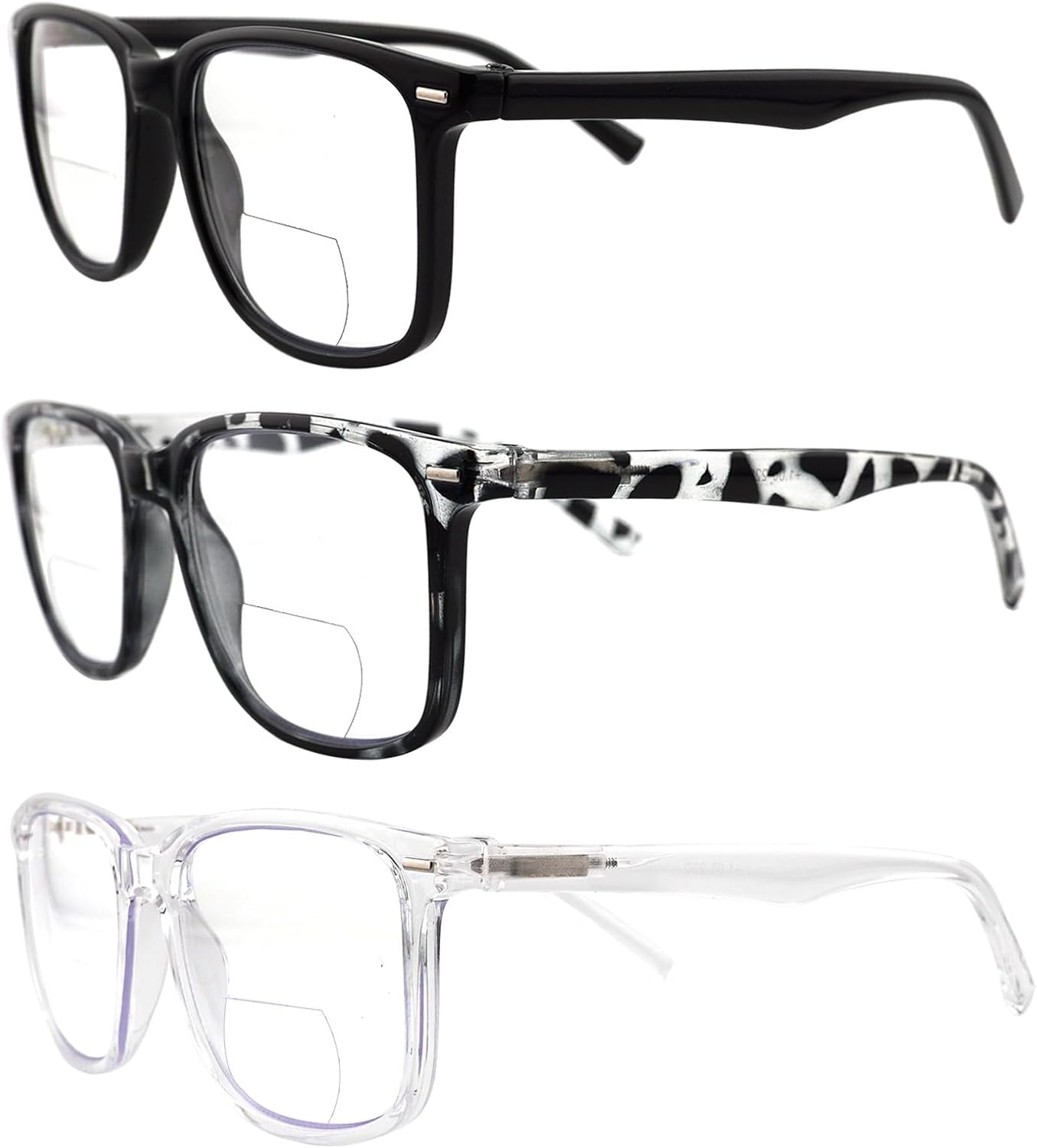 3 Pack Bifocal Reading Glasses for Women Men, PC Rectangle Bi-focal Readers with Spring Hinge Far & Near Vision 1.50 - Image 2
