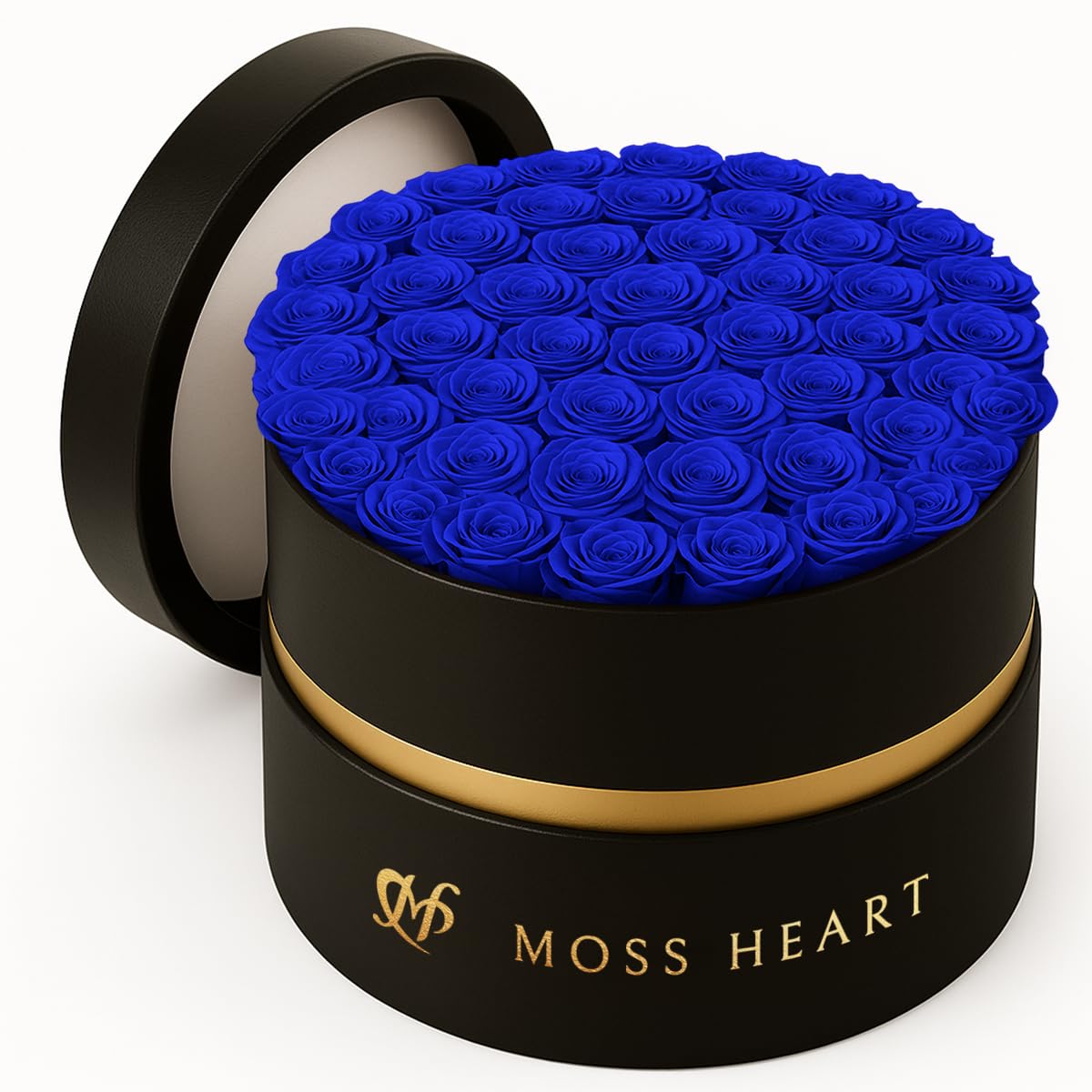 50 Forever Flowers - Preserved Roses, Long Lasting Immortal Roses - Eternal Rose Preserved Flowers in Round Box Birthday, Mothers Day & Valentines Gift for Her, Wife, Women - Royal Blue