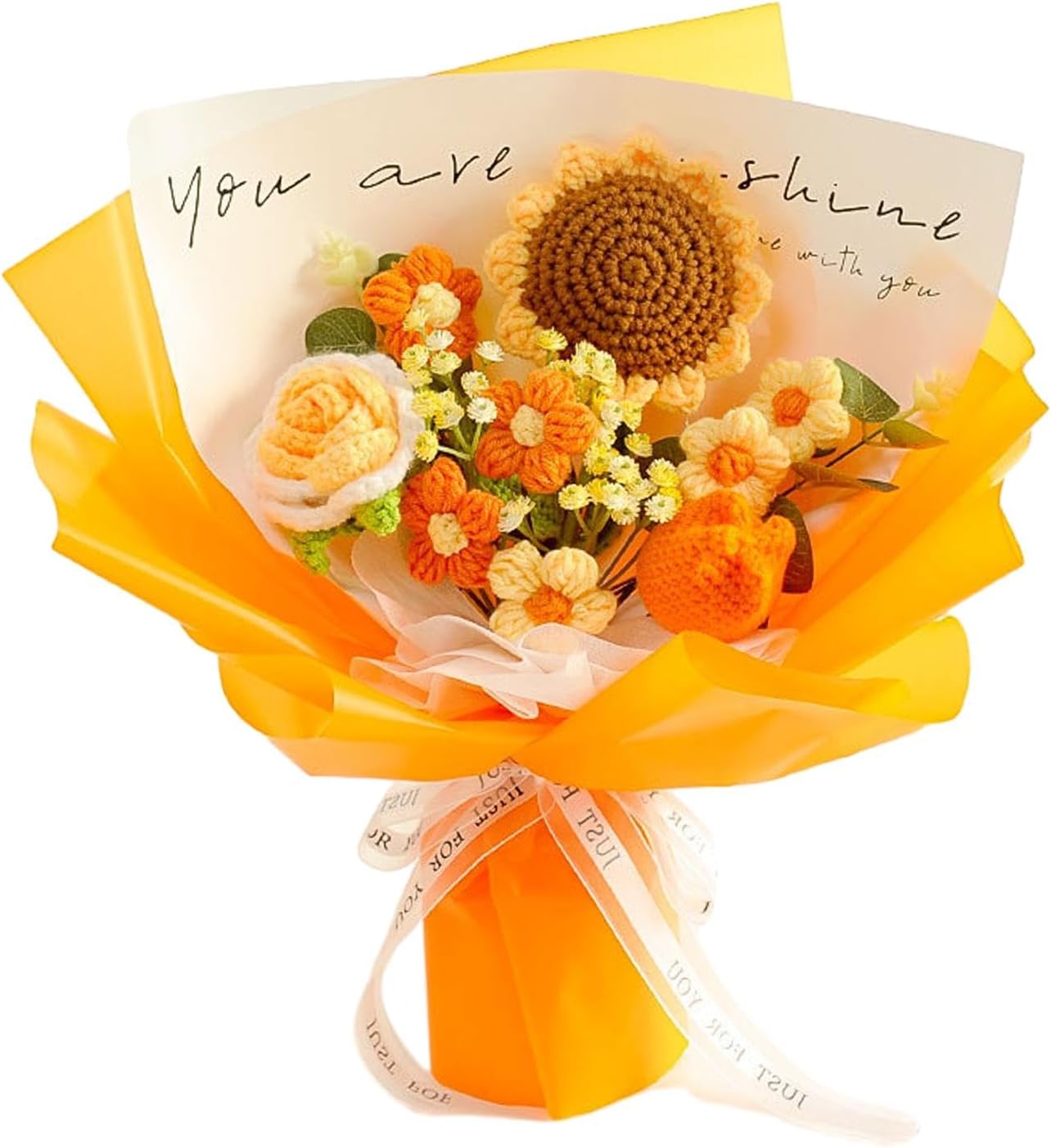 Completed Crochet Flower Bouquet Completed Crochet Flowers Bouquet Decorative Woven Bouquet for Living Room Apartment Party, Yellow Flower