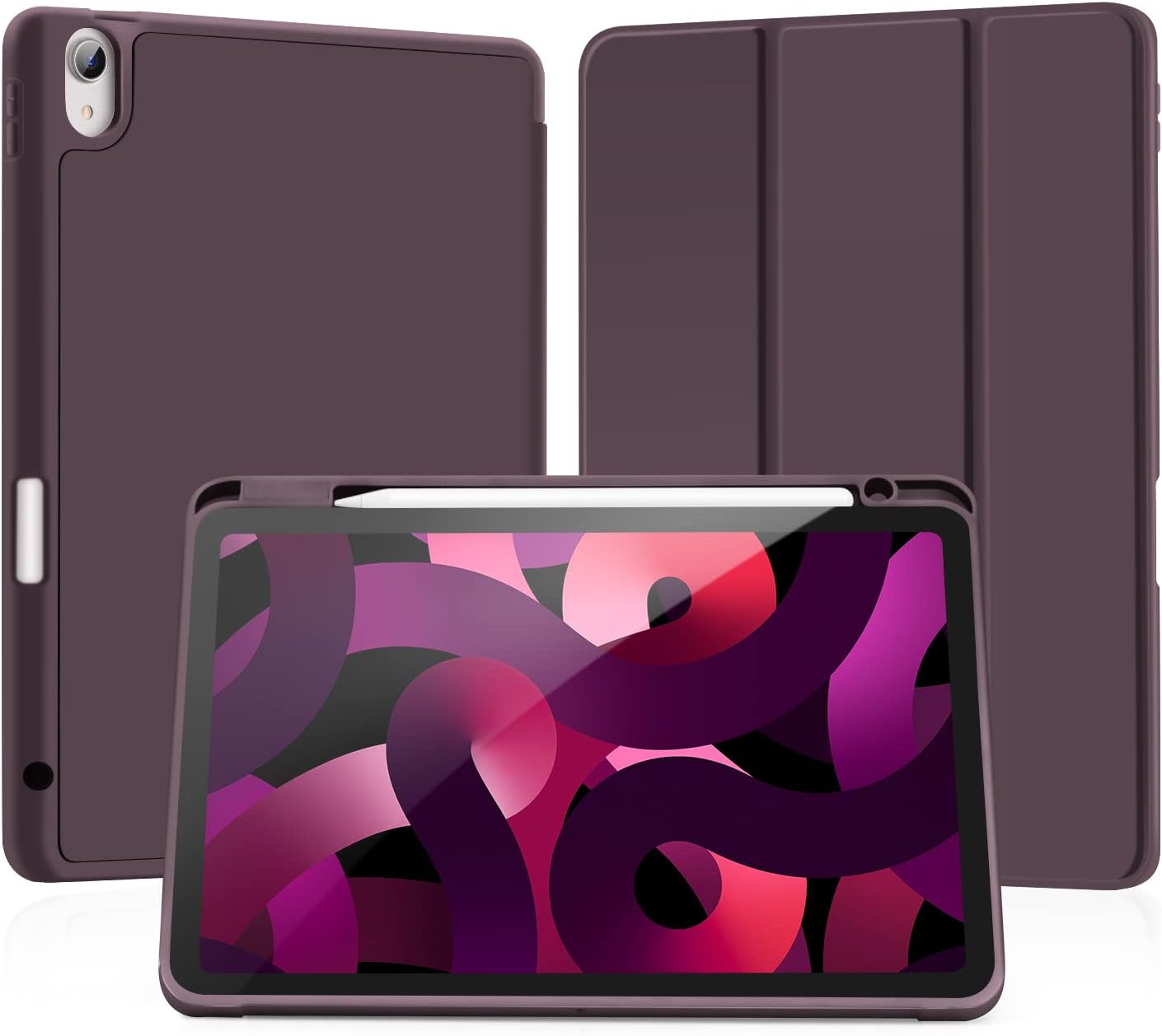 LovRug for iPad Air 11 Inch Case (M2) 2024, iPad Air 5th Generation Case 2022/iPad Air Case 4th Generation 2020 10.9 Inch with Pencil Holder, Soft TPU Back Smart Protective Cover Case(Dark Cherry)