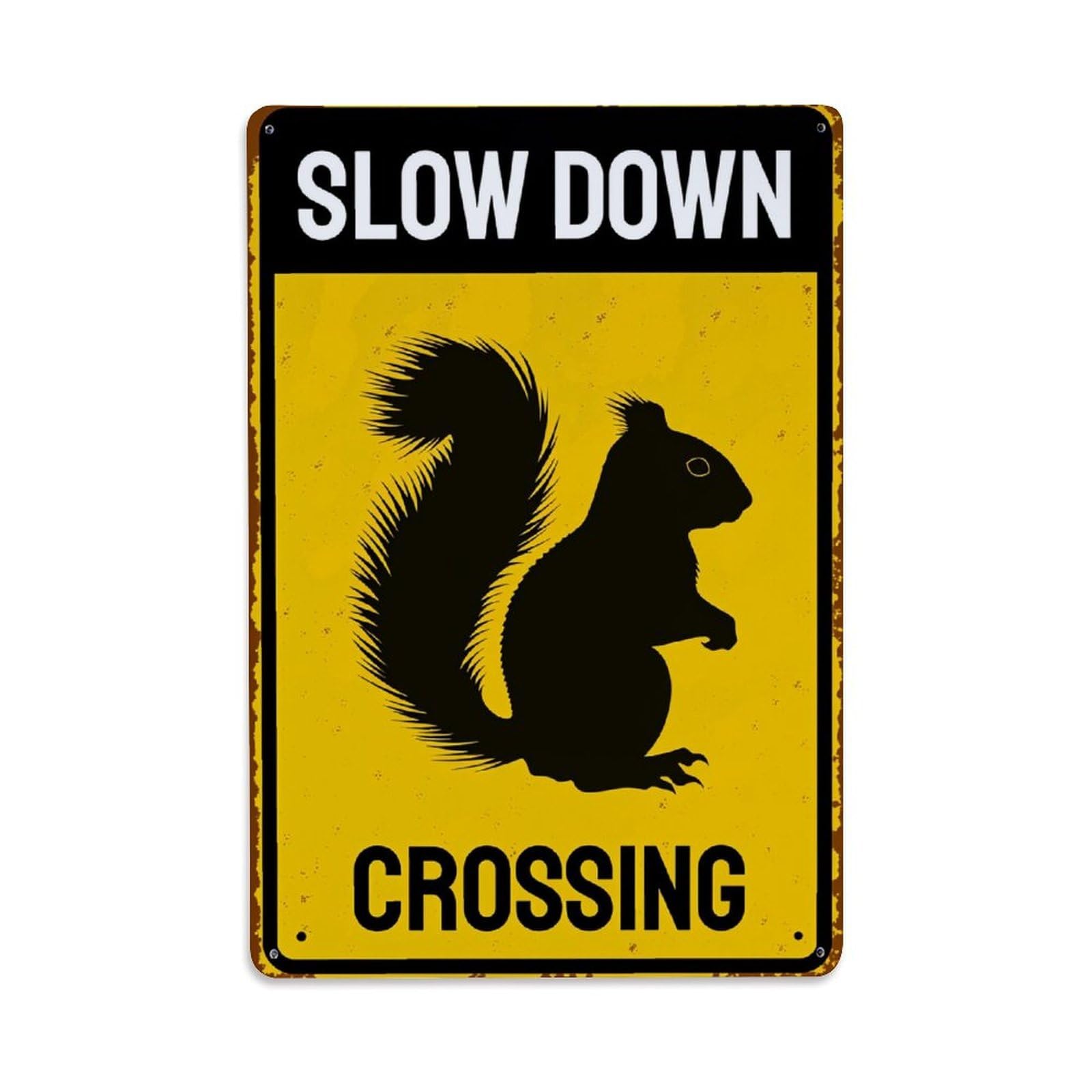 Squirrel Crossing Warning Sign Pattern Tin Sign Vintage Metal Poster, Home Bar Garage Man Cave Cafe Indoor & Outdoor Wall Decoration 8x12Inches