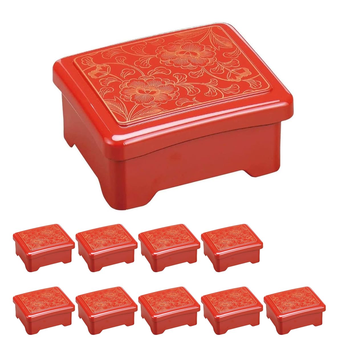 Amazon｜J-kitchens うな重 10個セット 重箱 耐熱ミニ深型内隅丸丼重柿