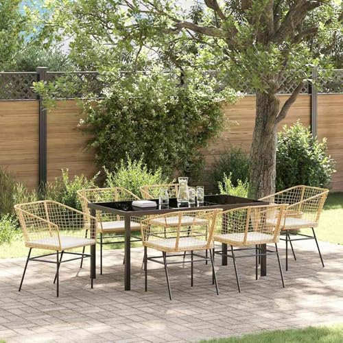 Gecheer Garten Essgruppe 7 pcs Braun Poly-Rattan, Garten Essgruppe Sitzgruppe Esstisch Stühlen for Garten Terrasse Balkon3380915