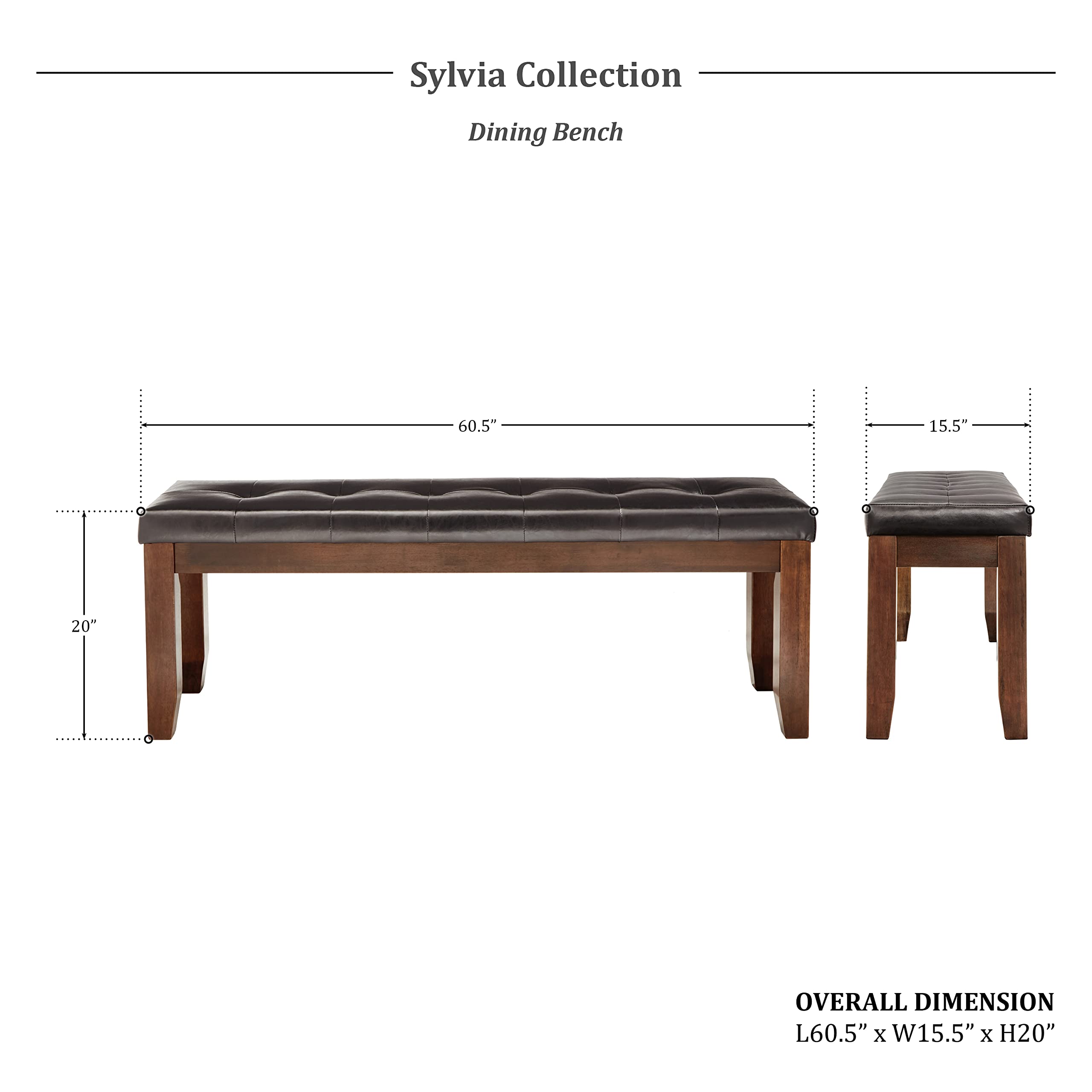Lexicon Sylvia Dining Bench, 60.5" W, Dark Oak