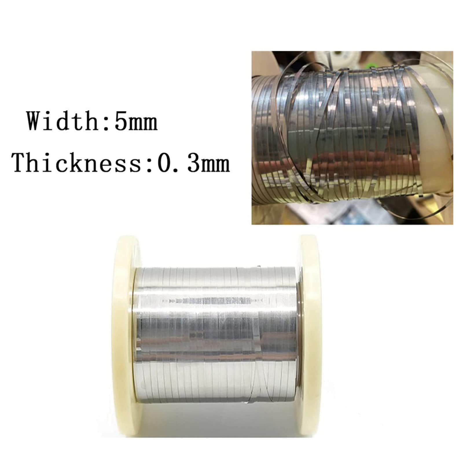 Peso 1 kg de cinta plana de níquel cromado, alambre plano resistente a altas temperaturas, cinta de calefacción, apta para hervidores de agua/contador (5 mm de ancho, 0,3 mm de grosor)