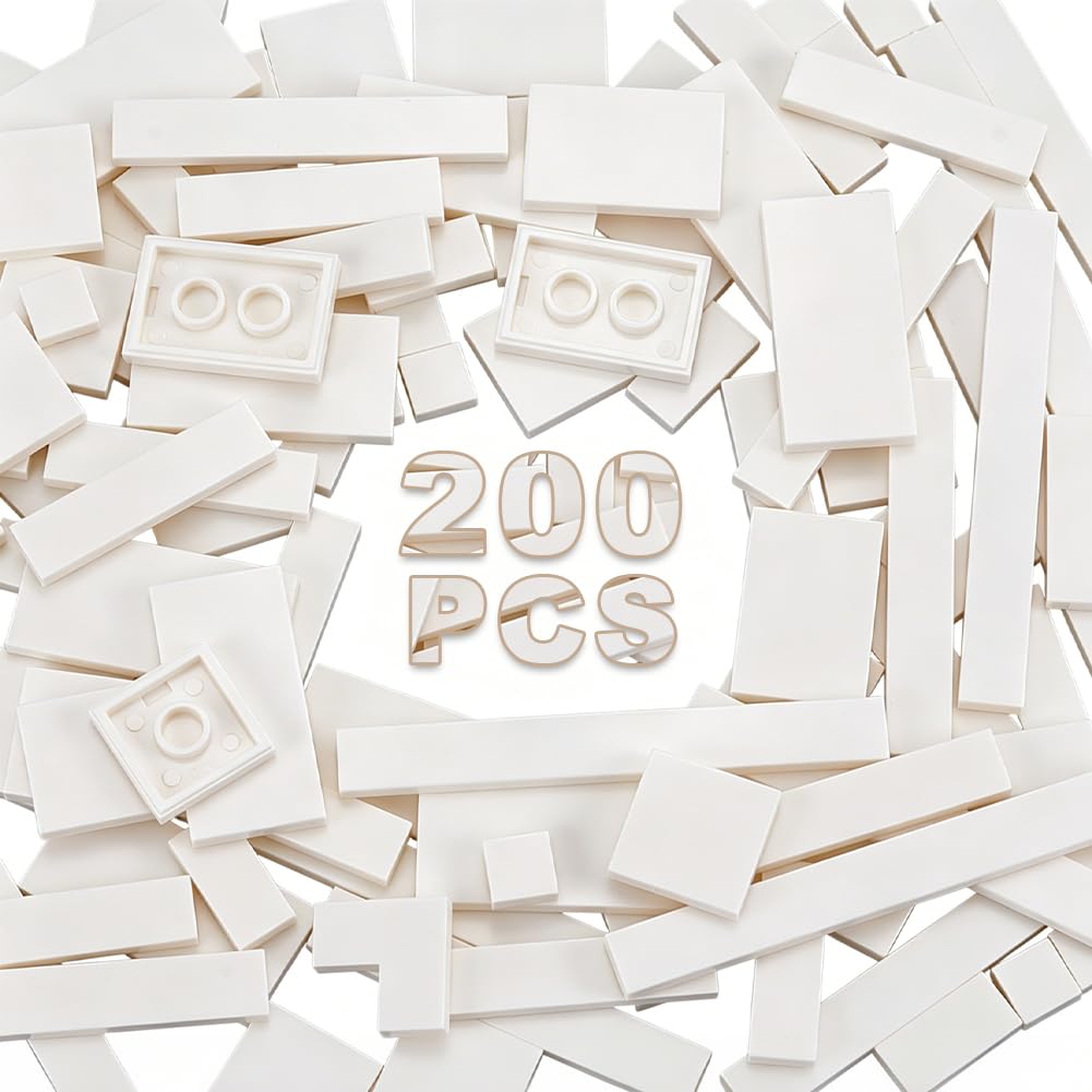 OLYCRAFT 200 Pack White Building Plates Construction Building Base Plates Brick Plate Assortment Set Baseplates Compatible with All Major Brick for Projects and Creative Building