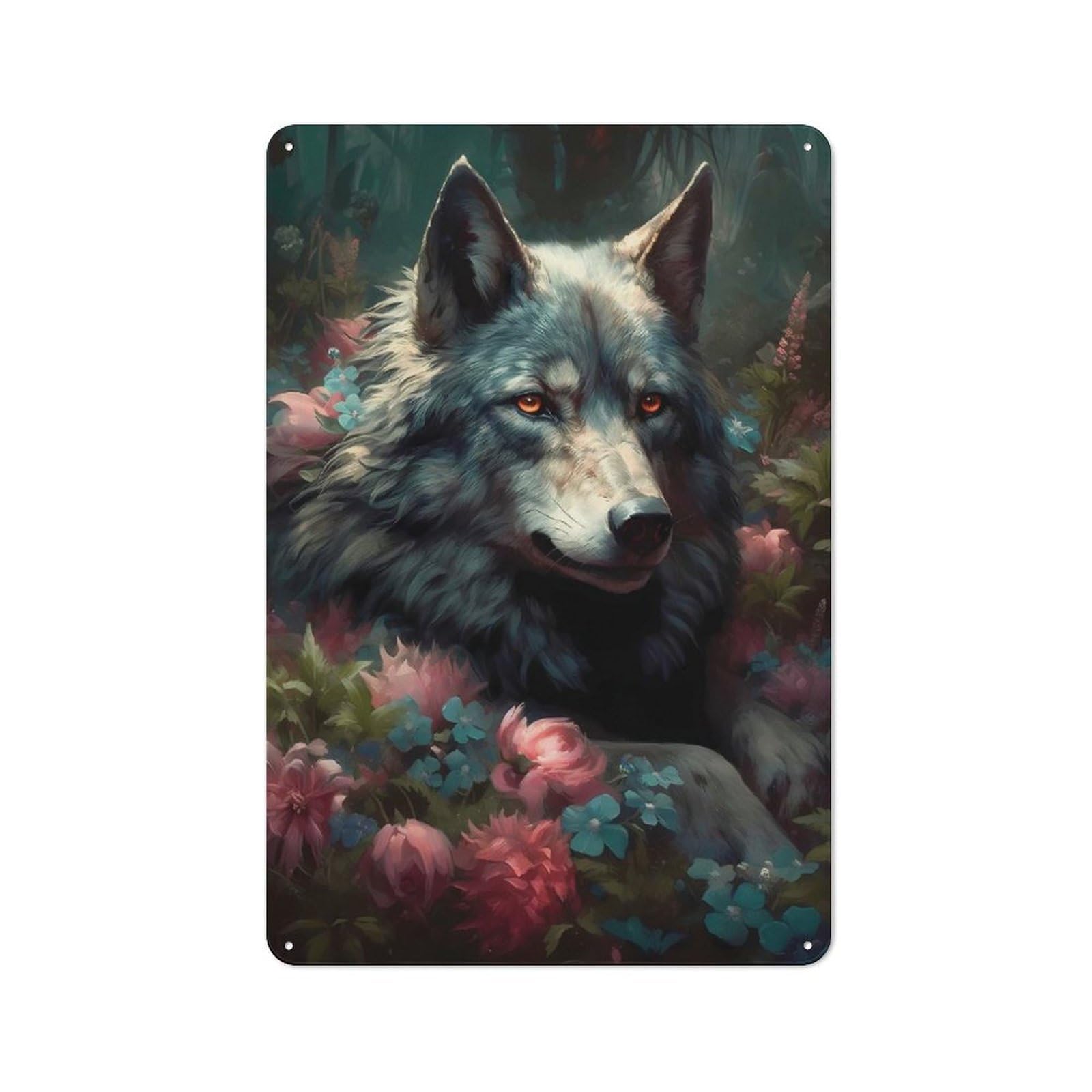 Junmoney Wolf Magical World Vintage Metal Plaque 30X20cm For Guest Room Or Hallway, A Decorative Christmas Gift For Guest Room Decorators