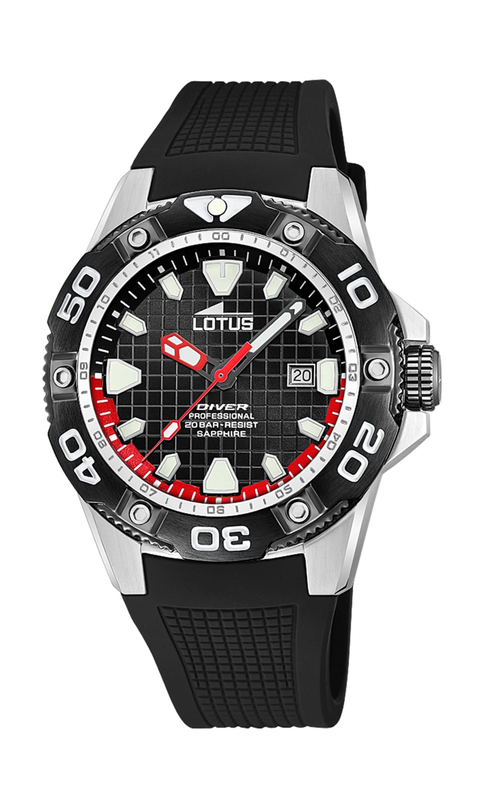 LOTUS Diver Professional 18927/1 - Orologio Subacqueo Uomo - Quarzo, Cassa Acciaio 45mm, Cinturino Gomma Nera, Vetro Zaffiro