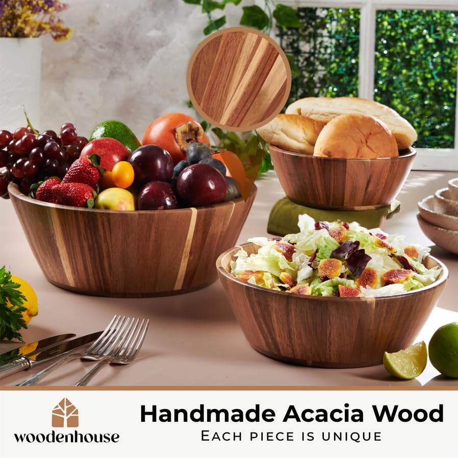 Amazon.com | Woodenhouse Wooden Bowls, Wooden Salad Bowl Set of 3