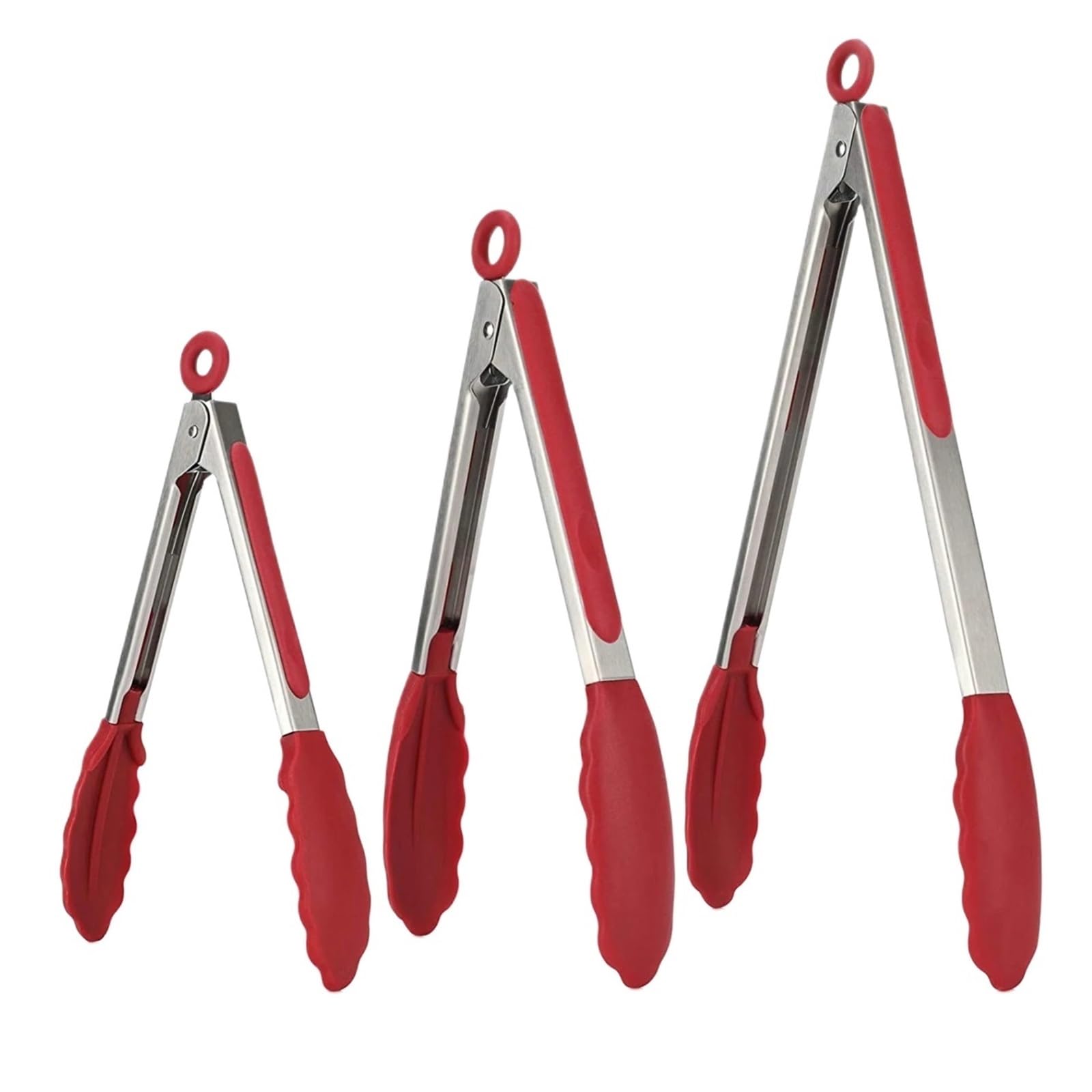 Pinzas for alimentos de acero inoxidable con punta silicona(Red-3packs)