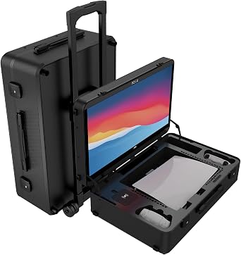 POGA YEZ compatible with PS5 Premium Portable UHD/4K Console Travel Case included Trolley, removeable Bluetooth Speaker and 27 AOC Gaming Monitor - Black