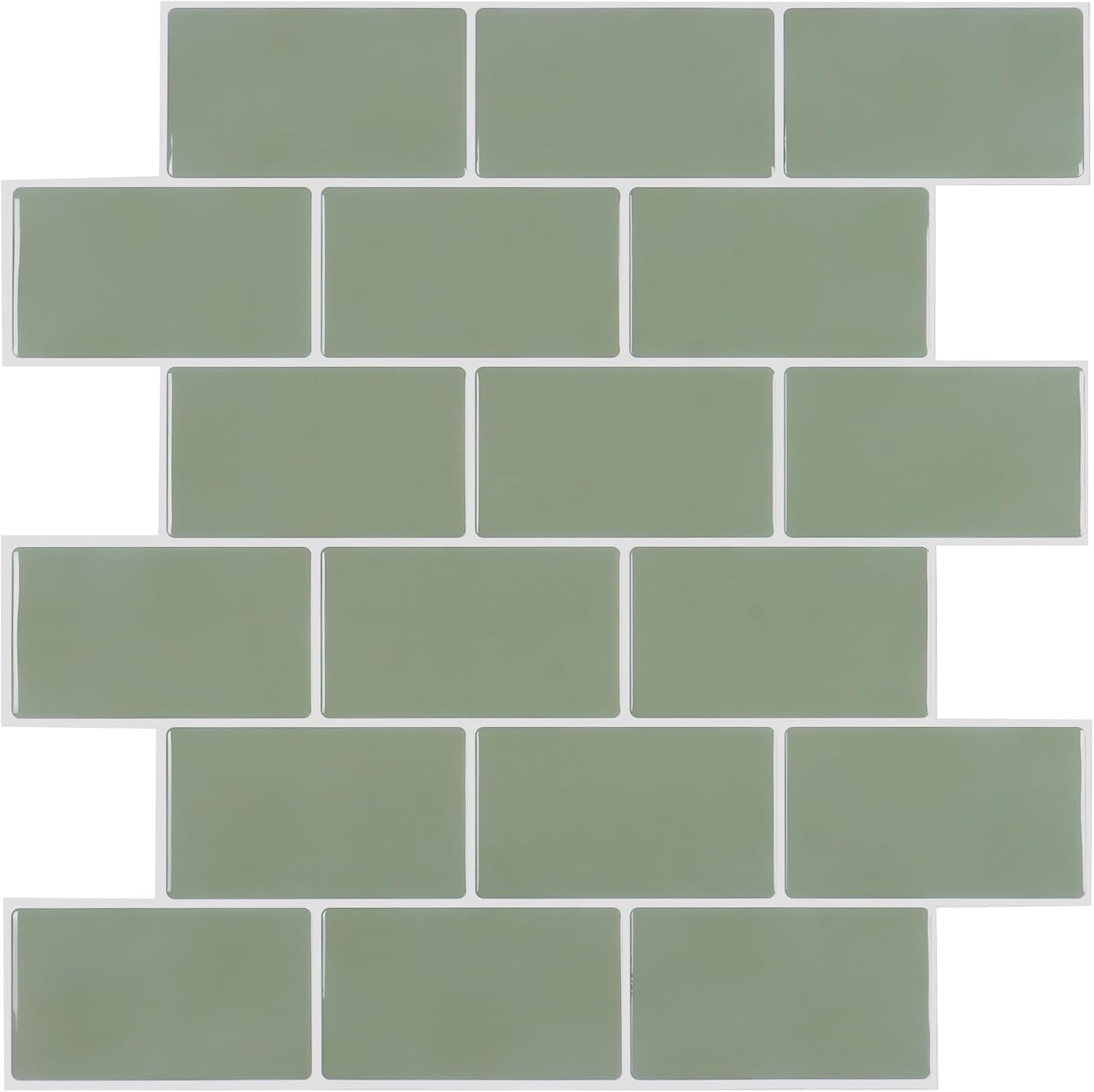 CHIHUT 12''x12'' Green Backsplash Tile Peel and Stick 6 Sheets Self Adhesive Waterproof Backsplash for Kitchen Bathroom Wall Removable Rectangular Stick on Back Splash Thick Vinyl Green Subway Tiles