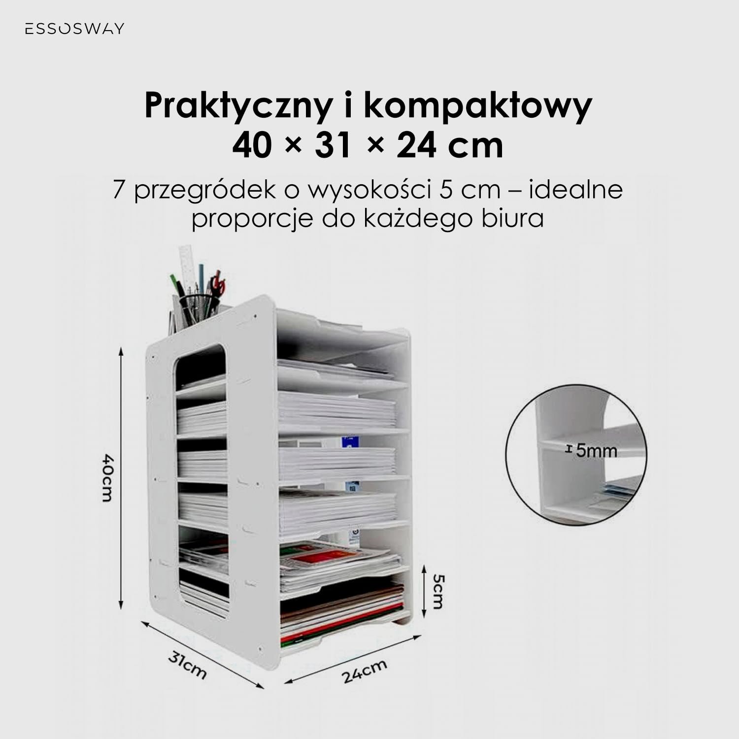 Organizer na biurko - Pojemnik na Dokumenty A4 - z 7 Szufladami i Przybornikiem na Długopisy - Akcesoria biurowe - do Domu i Biura - Biały