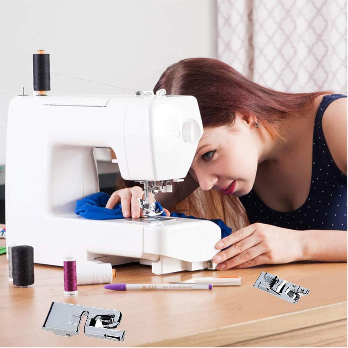 4 Pieces Hem Foot, Narrow Rolled Hem Foot Sewing Machine Hemmer Presser Foot Set Suitable for Household Multi-Function Sewing Machines (1x3 mm, 4 mm and 2x6 mm) (4 Pieces)