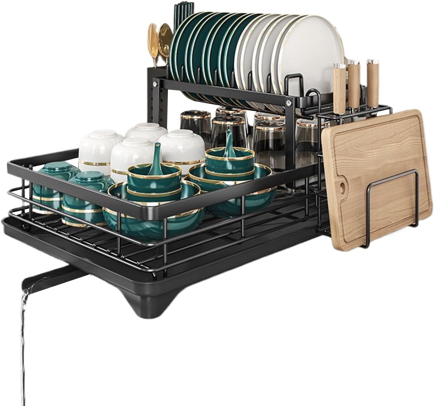 Dish Rack | 2-Tier Dish Strainers for Kitchen Counter,Space-Saving Utensil Cup Holder, Sink Organizer for Restaurant Apartment Rv Cutlery Management