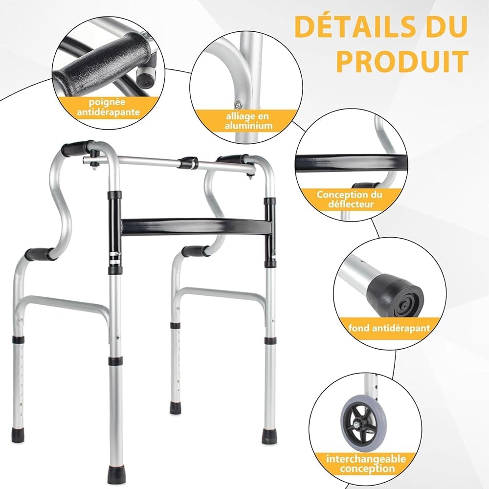 Andador plegable con altura y asiento ajustables, ayuda de movilidad de aluminio ligero para mayor estabilidad y comodidad