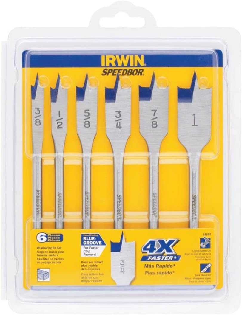 IRWIN SPEEDBOR Spade Wood Drill Bit, Standard-Length, 6-Piece Set (88886)