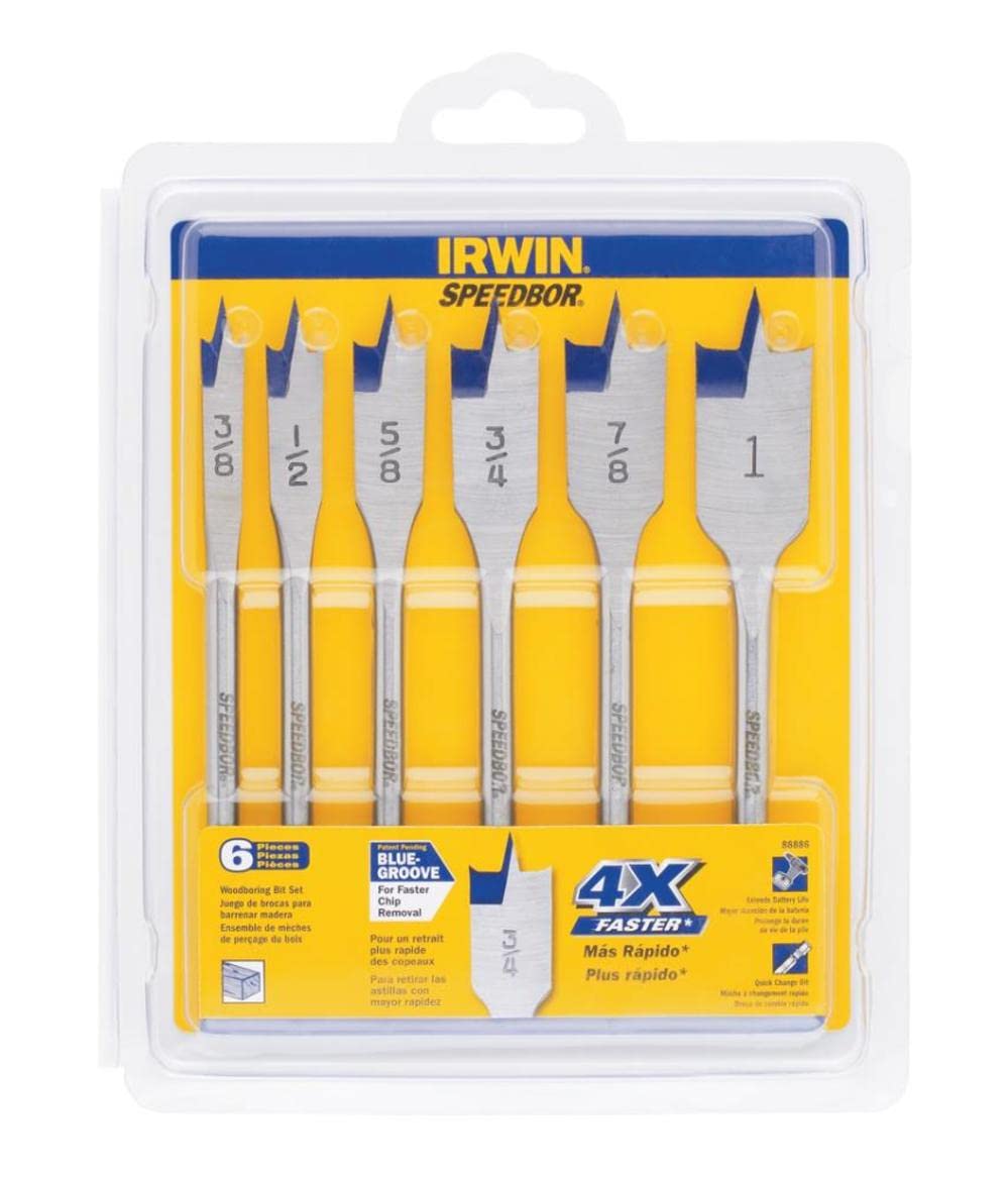 IRWIN SPEEDBOR Spade Wood Drill Bit, Standard-Length, 6-Piece Set (88886)