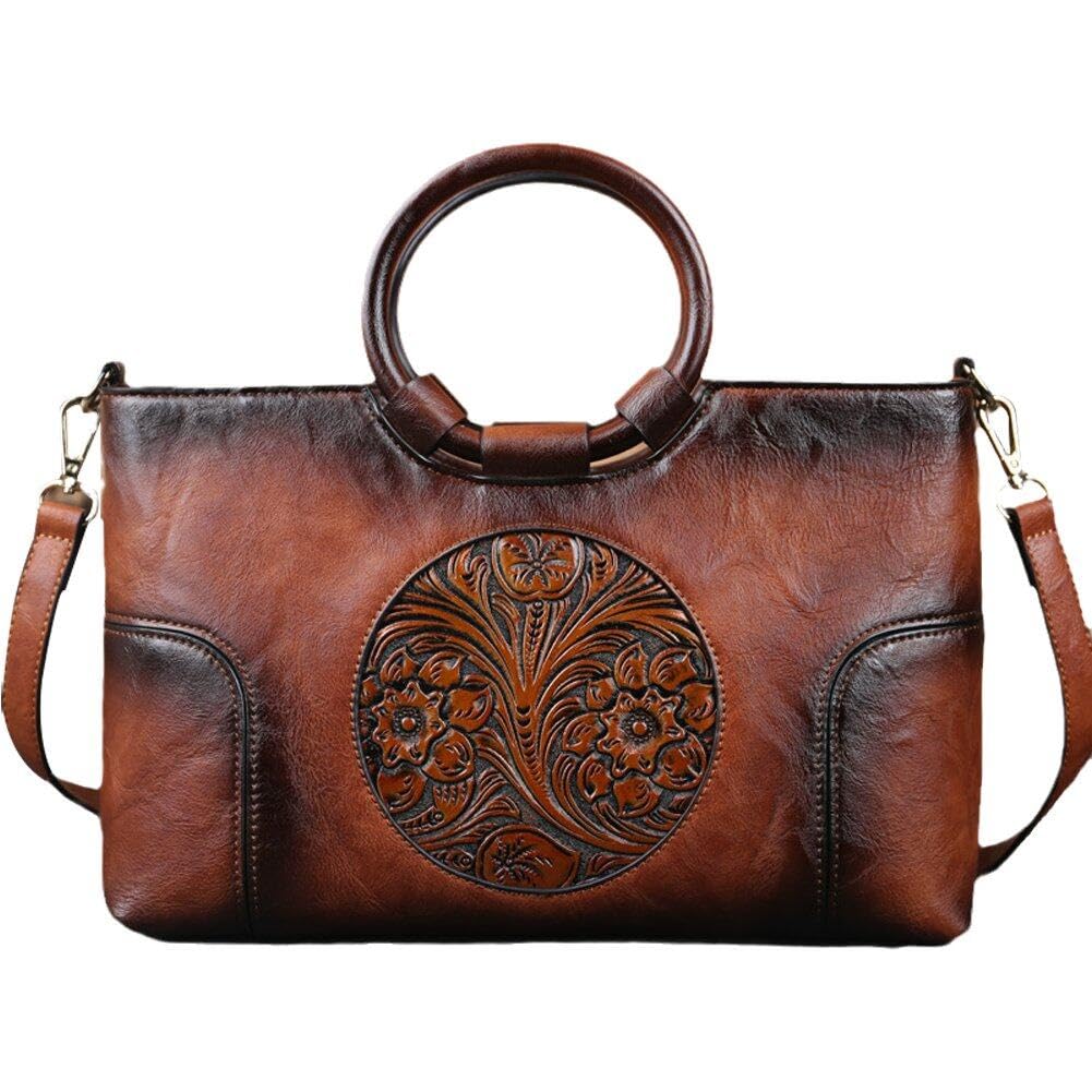 Sac en cuir fait à la main rétro gaufré pour femme élégante