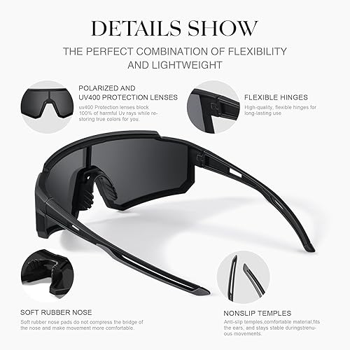 Miniatura 9 de Lentes de sol deportivos polarizados para hombres y mujeres, ligeros TR90 con protección UV para ciclismo y correr