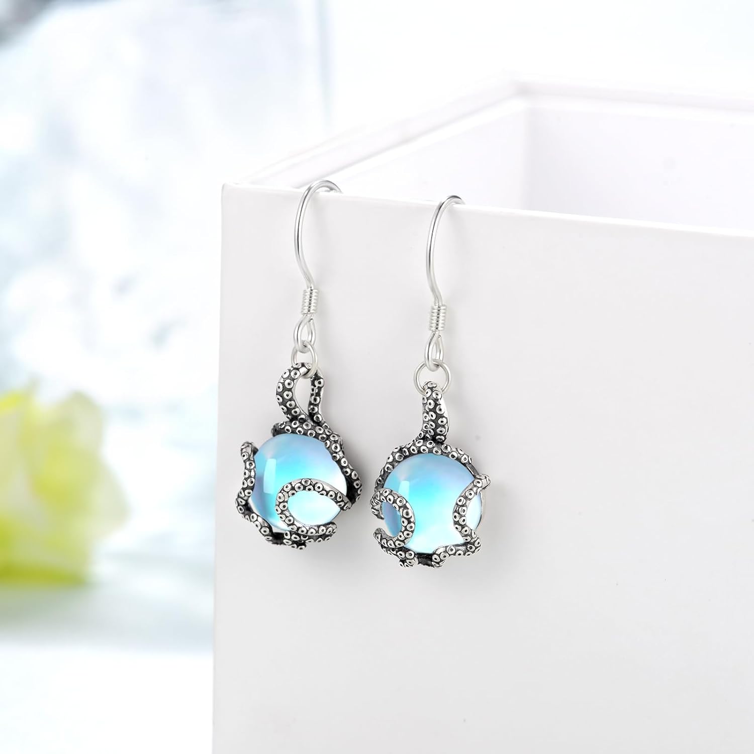 Octopus Earrings 925 Sterling Silver Moonstone/Obsidian/Turquoise/Moss Agate Octopus Earrings Tentacle Jewelry Ocean Gift for Women Girl - Image 4