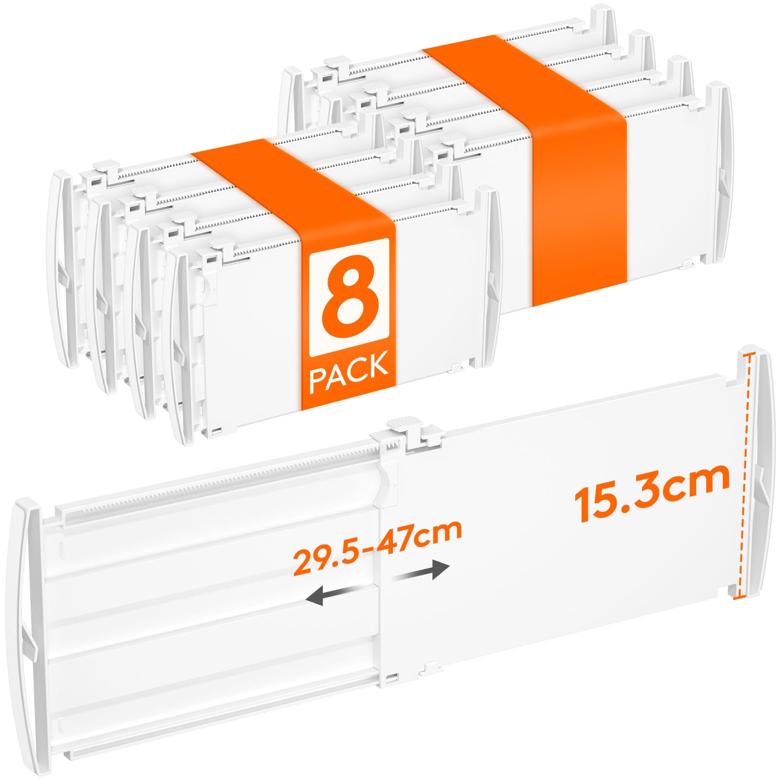 Lifewit 8 Pack 6" High Drawer Dividers 30-47cm/11.5-18.5" Adjustable Drawer Dividers for Clothes, Expandable Kitchen Drawer Dividers Organisers, Drawers Separators for Bathroom/Bedroom/Office White