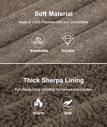 Image of Little Beauty Fleece Hoodies for Men Winter Thick Jackets Sherpa Lined Zip Up Sweatshirt With Kanga Pocket