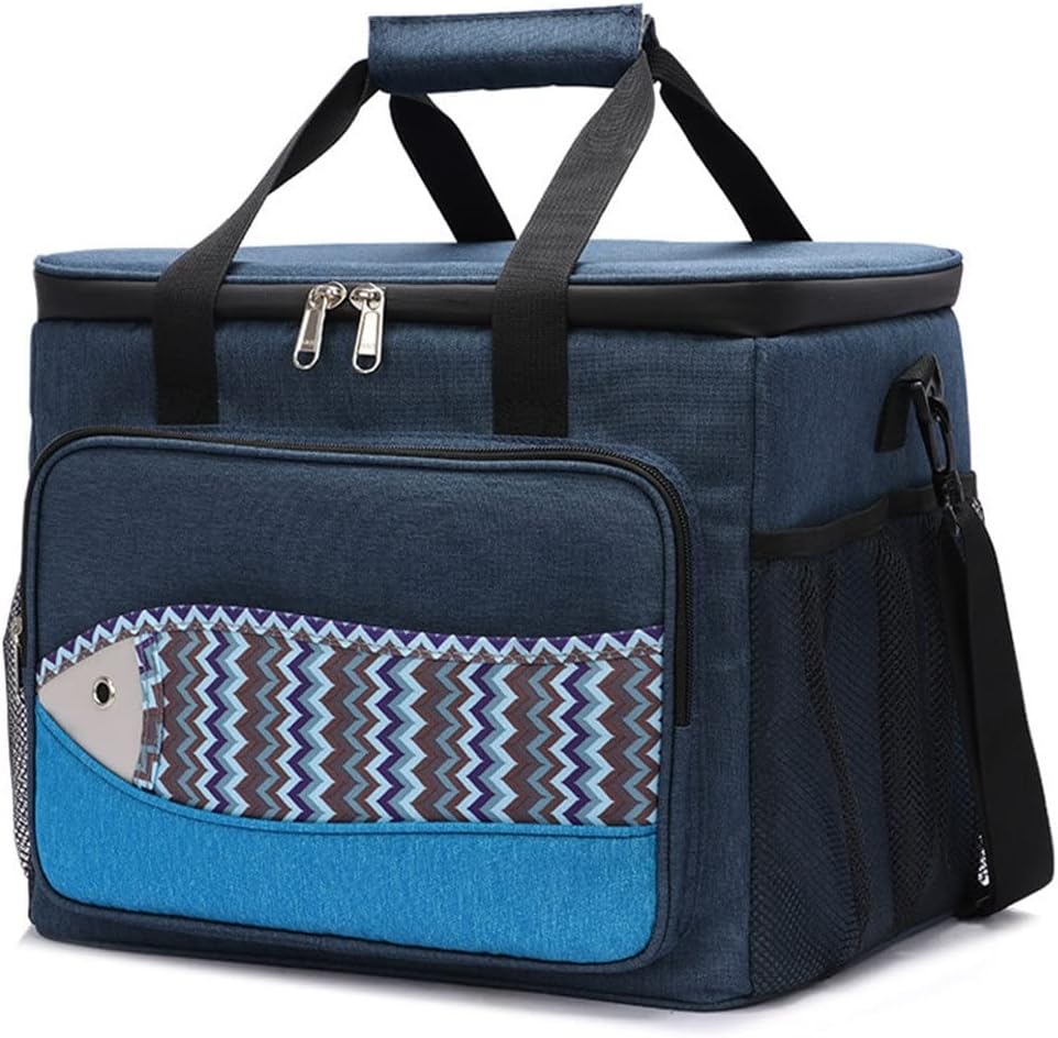 Fish Pattern Small Ice Pack Lunch Box Bag Insulation Waterproof Portable Outdoor Multifunctional Picnic(30x22.5x36.5cm)