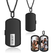 Personalized Picture Locket Necklace for Men Custom Dog Tag Pendant with Text & 2 Pictures, Dad Memorial Gifts from Son Daughter, Fathers Day Jewelry Gift for Dad Husband Grandpa Men