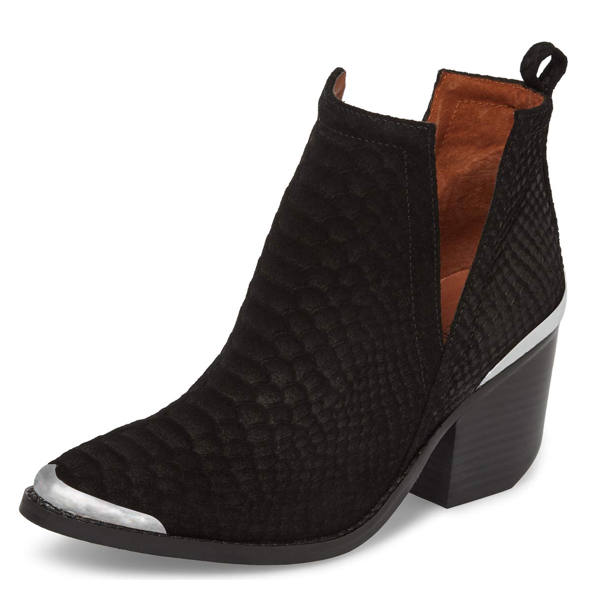 YDN Women's Low Heel Ankle Booties Faux Suede Cowboy Boots Cut Out with Metal Toe Shoes for Formal O