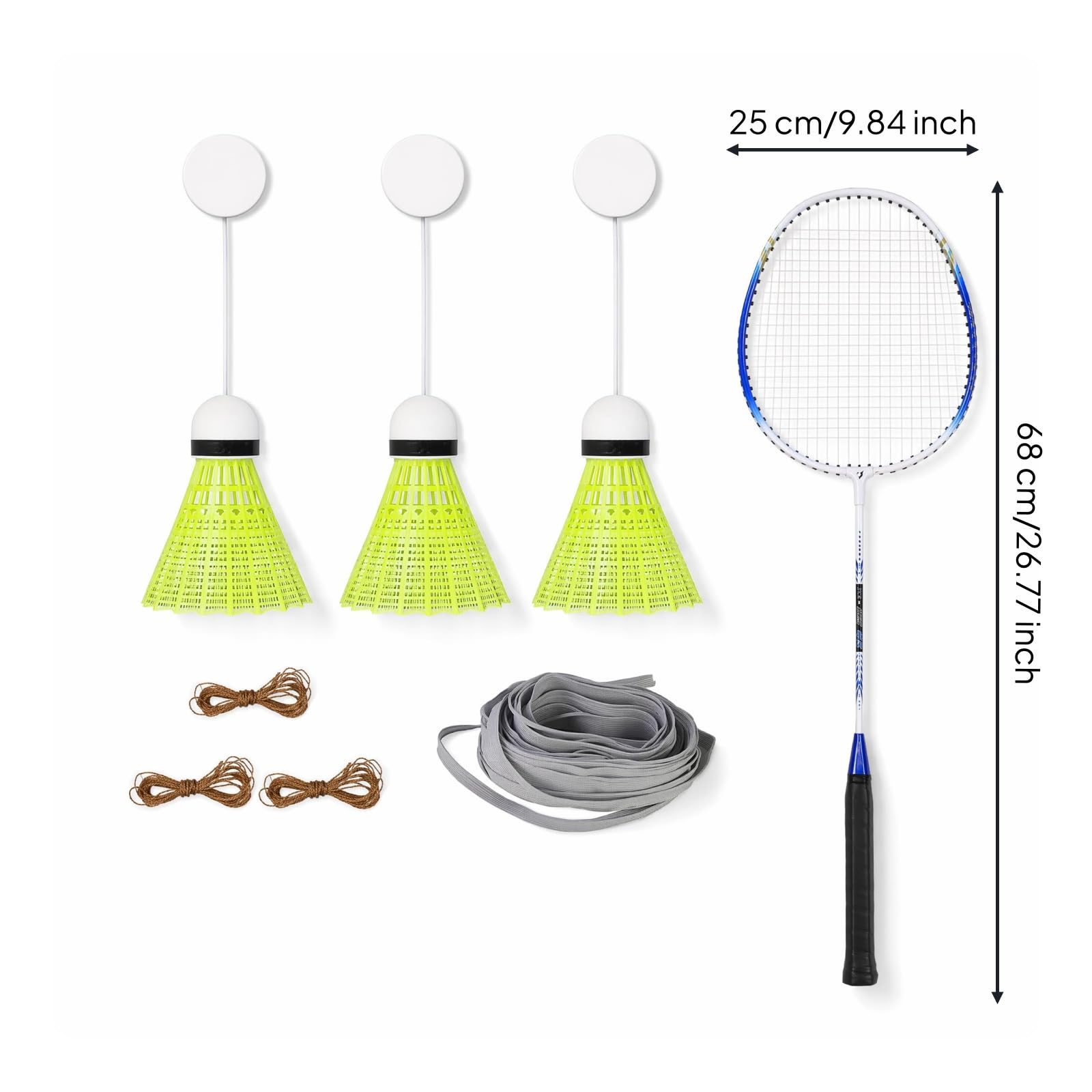 Bambini Badminton Kit Allenamento in Solitaria a Sospensione Volano con Ganci Montaggio a Soffitto Materiale Plastica Nylon