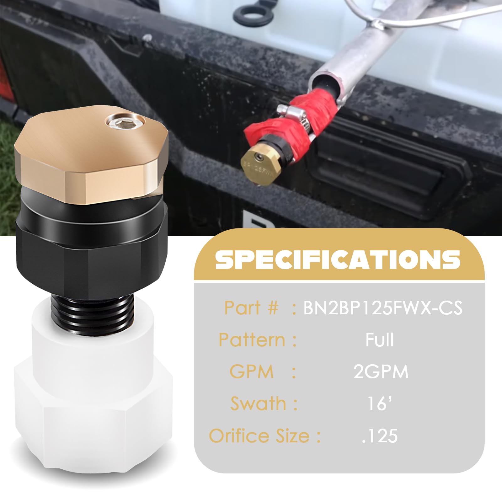 (2 piezas) BN2BP125FWX-CS - Boquilla de pulverización de transmisión de 16 pies, 2 GPM 12 V, apto para fabricación maestra y otros kits de rociadores de transmisión sin boom de marca.