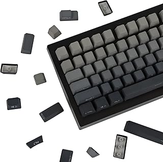 JOLINTAL PBT Keycaps 134 Keys OEM Profile Double Shot Keycaps Side Engraved Transparent Keycap Set Fit for 61/64/87/96/108 Cherry Mx Switches ISO ANSI Layout Mechanical Keyboard（Gradient Grey Keycap）