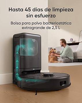 eufy Clean Robot Aspirador con Base Autovaciado X8 Pro, 2 turbinas Twin-Turbine™ de 4000 Pa, Cepillo Giratorio antienredos y Laser Navigation iPath™ para Limpiar Pelo de Mascotas en alfombras3