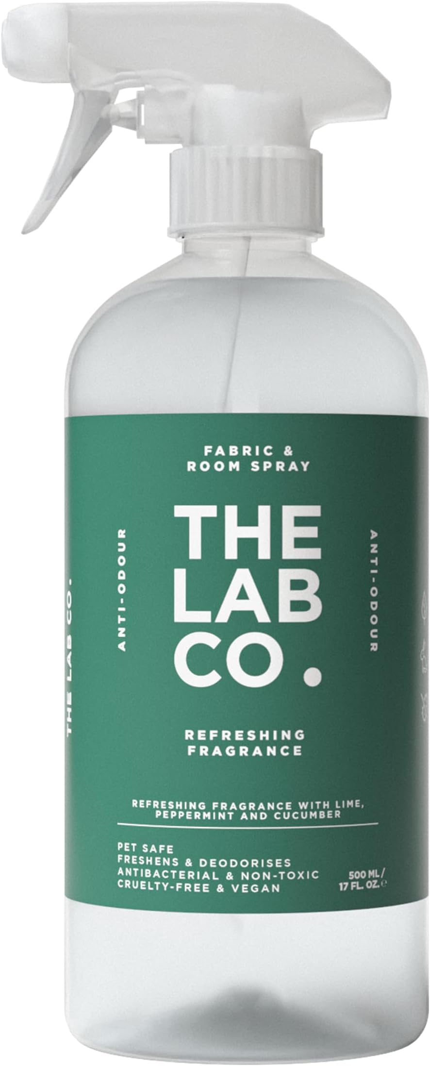 The Lab Co. Fabric & Room Spray | Eliminates Bad Odours | Neutralises Nasty Smells | Anti-Bacterial | Refreshing Fragrance with Lime Peppermint Cucumber Essential Oils | 500ml