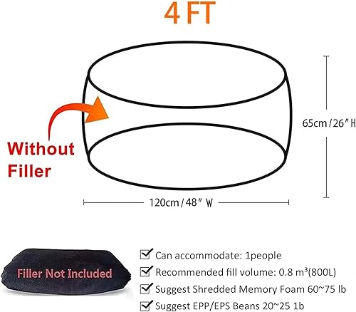 Miniatura 2 de kgitpve Funda para puf (sin relleno, solo funda) para puf de terciopelo fotovoltaico, grande, redondo, cómodo, puff para cama (4 pies, negro)