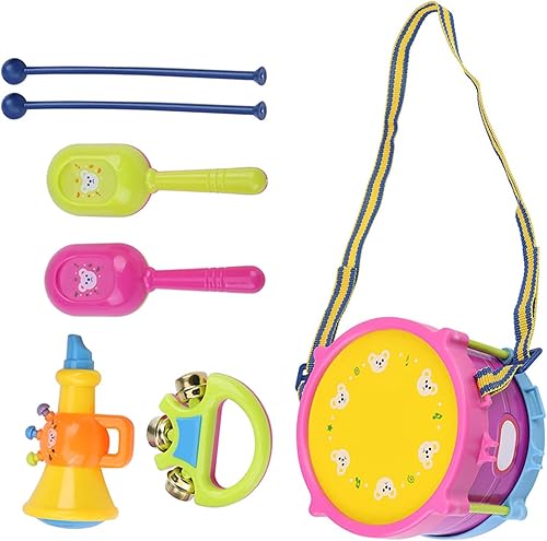 Conjunto de 7 piezas de instrumentos para niños, Abs Colorido Niños Niños Instrumento Musical Juguete Tambor Campana Martillo de Arena Trompeta