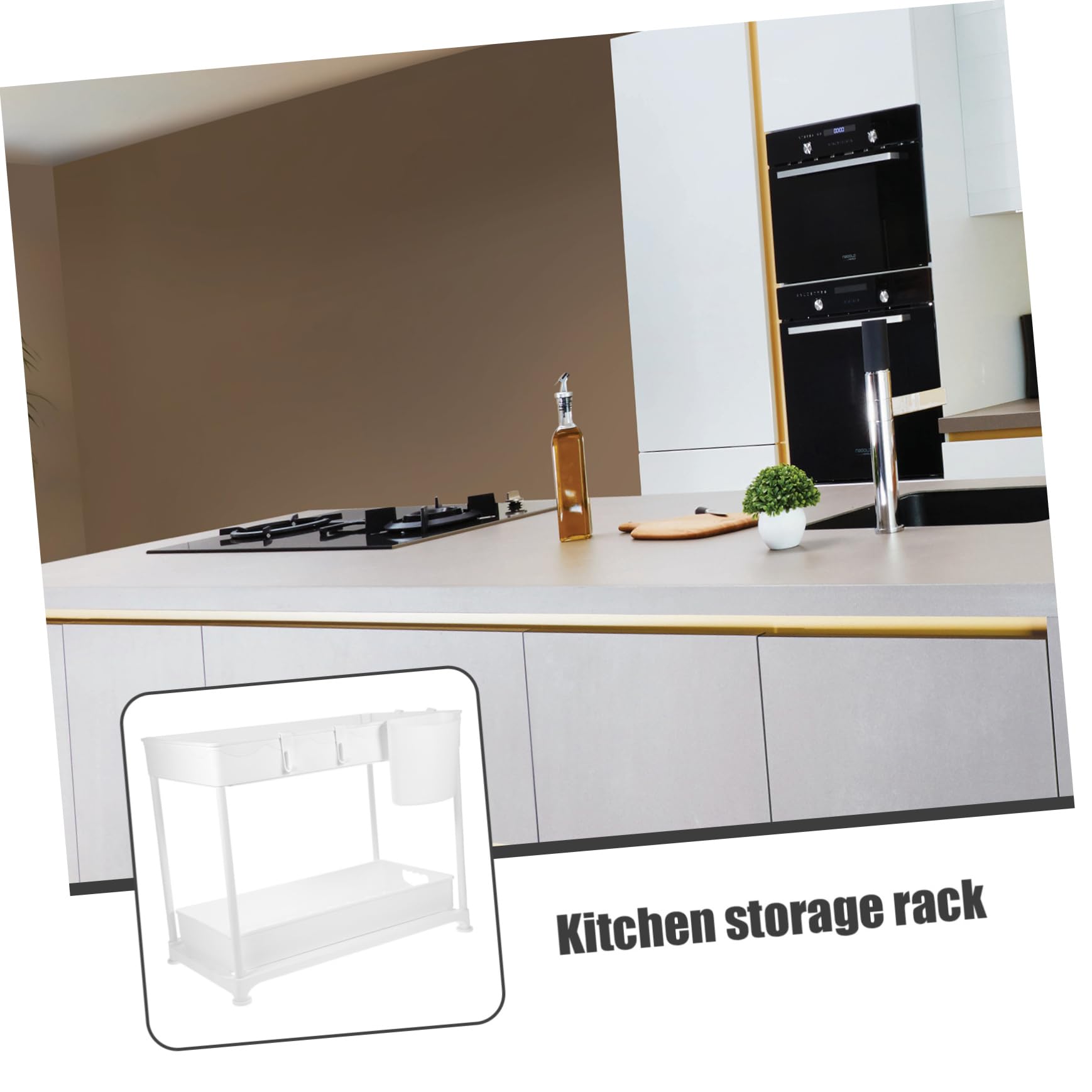 Mensola Organizzatore Sottolavello Estraibile Bianco Abs a Due Livelli | Design a Guardrail, Grande Capienza, Bagno e Cucina, Anti-caduta per Stoviglie