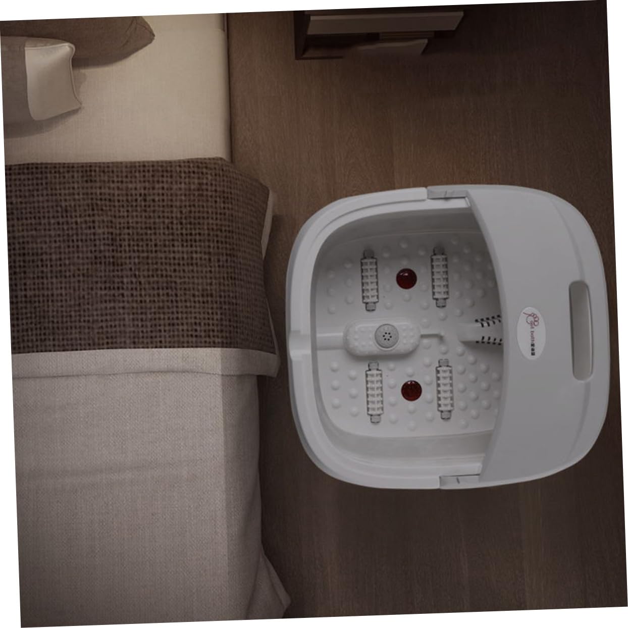 Catino Pediluvio Pieghevole Bianco in Pp e Ptr Coperchio | Leggero e Facile da Trasportare, Si Ripiega per Viaggio, Include Massaggiatore Plantare