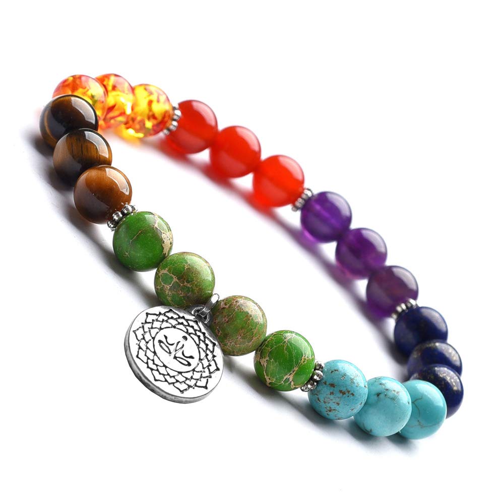 Steinarmband, Naturstein -Perlenarmband, farbenfrohe Energie Stein Yoga Sieben Chakra -Armband Naturaler Kaiser Stein Tiger Stein, personalisierte Kleidungszubehör Schmuck Schmuck